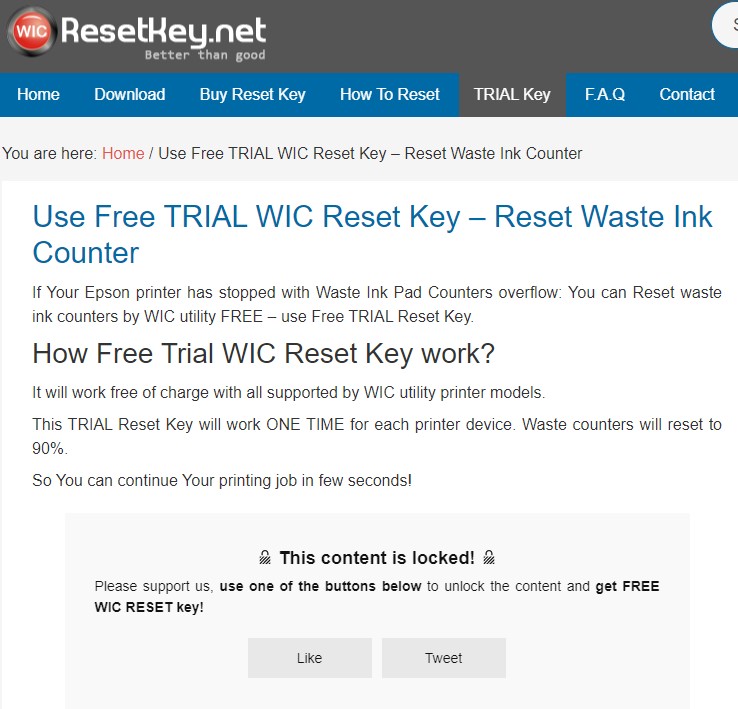 How I can get a Free reset key WIC Reset Utility